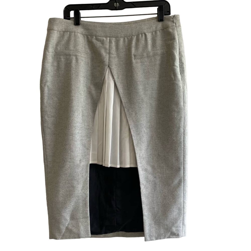 Light Gray Midi Pencil Skirt with White Pleat Insert - Women